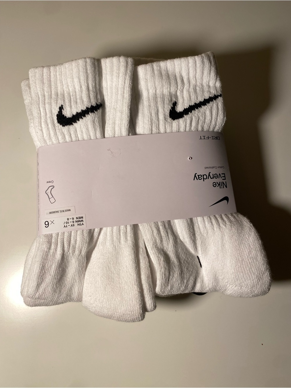 Nike Crew Athletic Socks in White with Black Swoosh - 6 Pack
